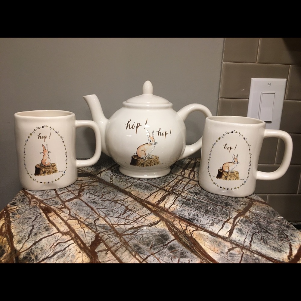 Rae Dunn Easter tea pot and mugs bundle!